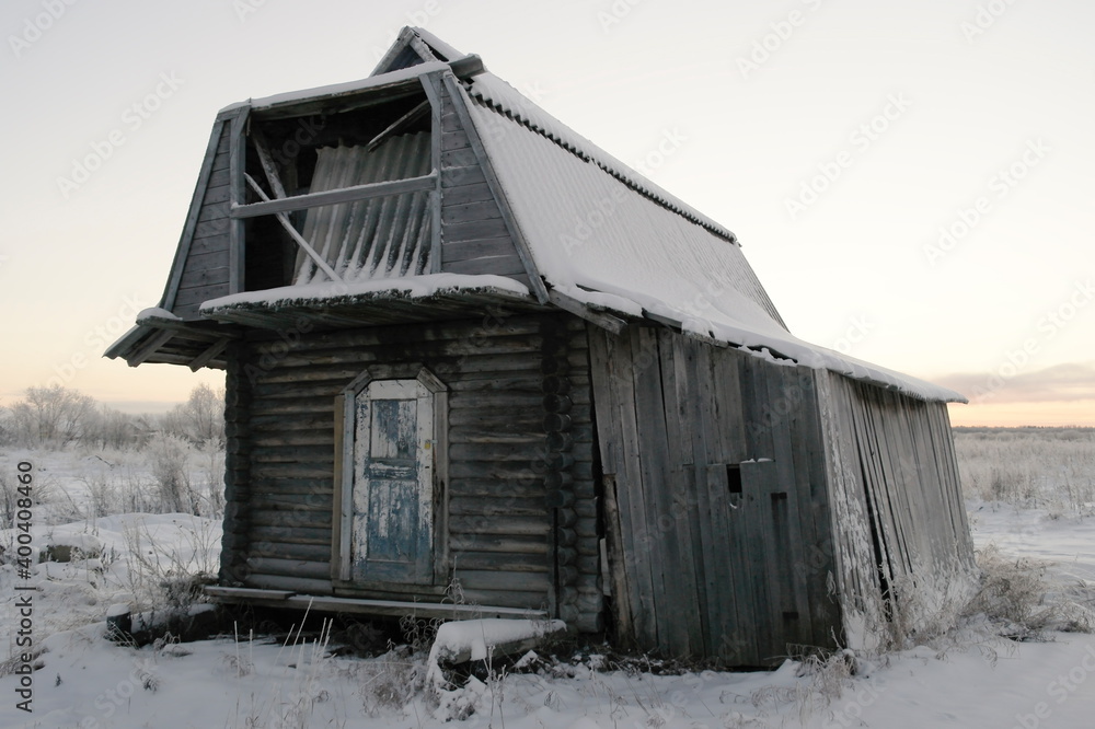 old abandoned hut in winter old abandoned hut in winter