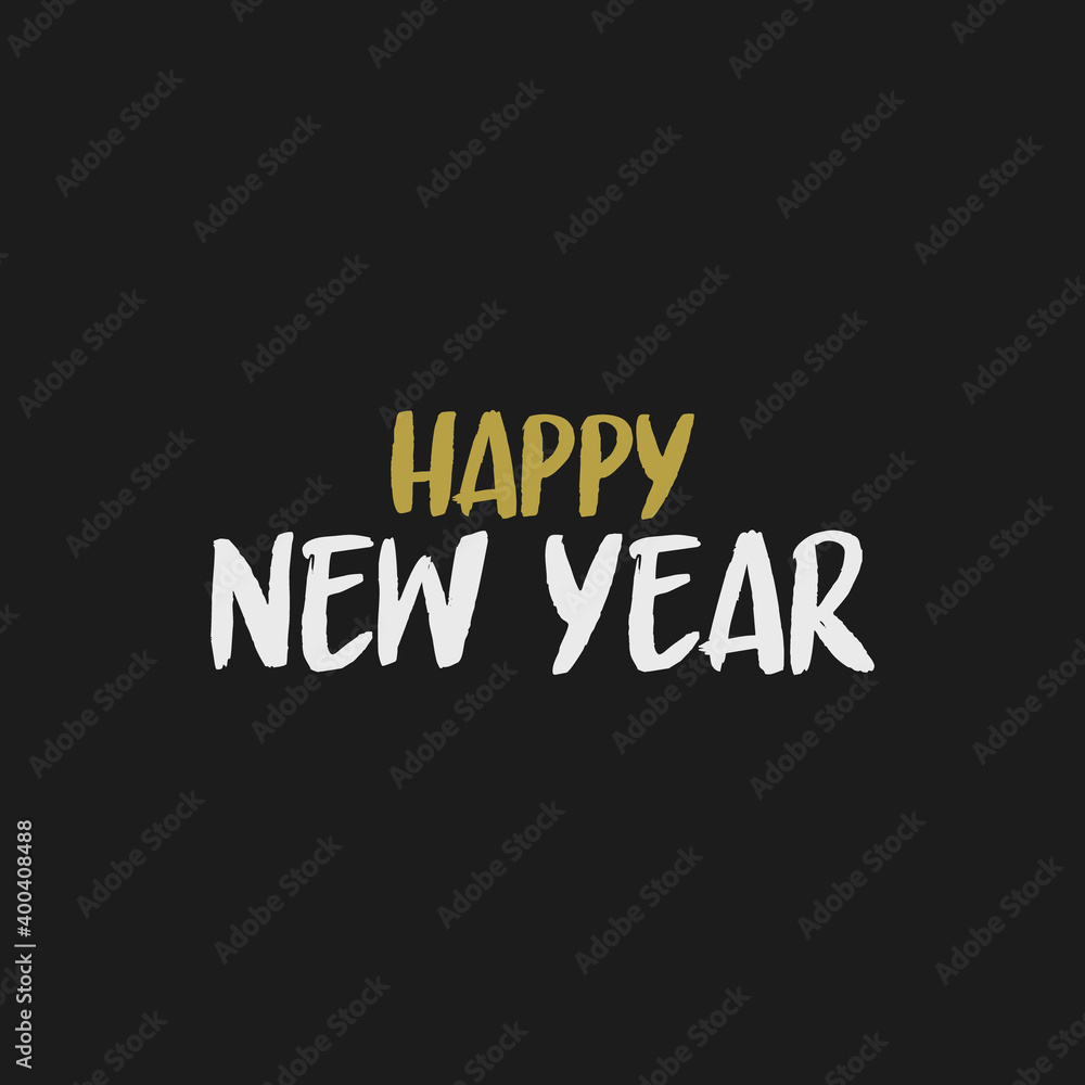 Happy new year typography sign. Vector Lettering Composition. Holiday design for greeting card.