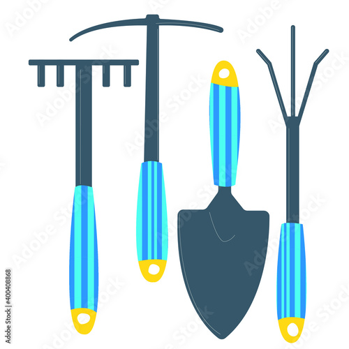 a set of garden tools. spring, summer. cartoon tools.