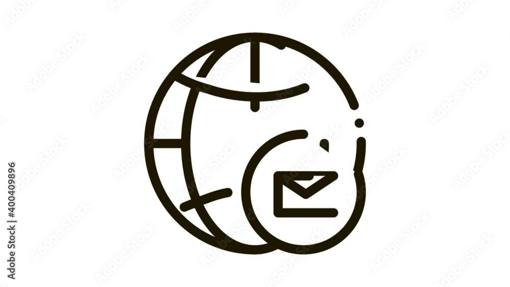 Globe Postal Transportation Company animated black icon on white background Globe Postal Transportation Company animated black icon on white background