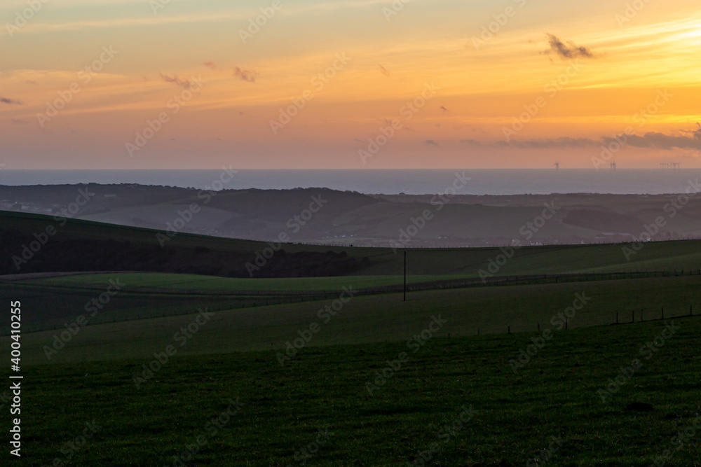Looking out at the Sunset View from Firle Beacon, on a Winters Evening