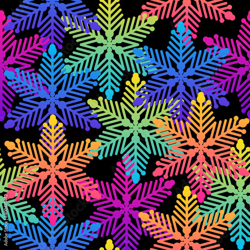Abstract rainbow snow seamless pattern background.Modern snowflake swatch paint for card, party invitation, sale wallpaper, holiday wrapping paper, fabric, bag print, t shirt, workshop advertising etc