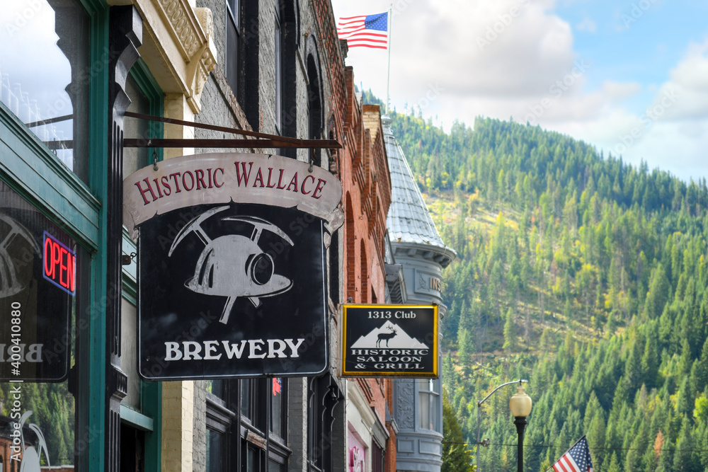 General view of the Wallace Brewery sign on the historic main street of