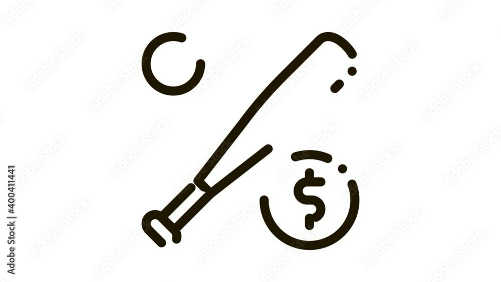 Baseball Bat with Ball Betting And Gambling animated black icon on white background Baseball Bat with Ball Betting And Gambling animated black icon on white background