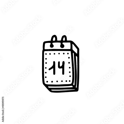Calendar with the inscription February 14 isolated on a white background.vector illustration in doodle style. design for valentine's day