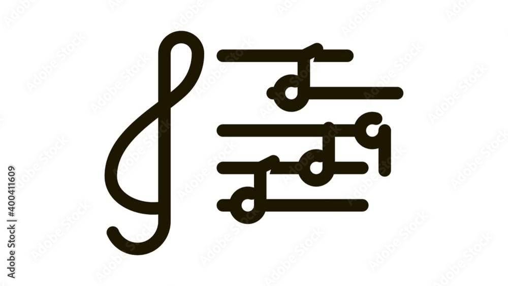Treble Clef And Musical Notes Opera Element animated black icon on white background Treble Clef And Musical Notes Opera Element animated black icon on white background