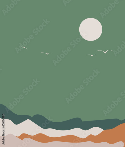 Vector illustration of a mountain landscape with forest. sunset in the mountains.