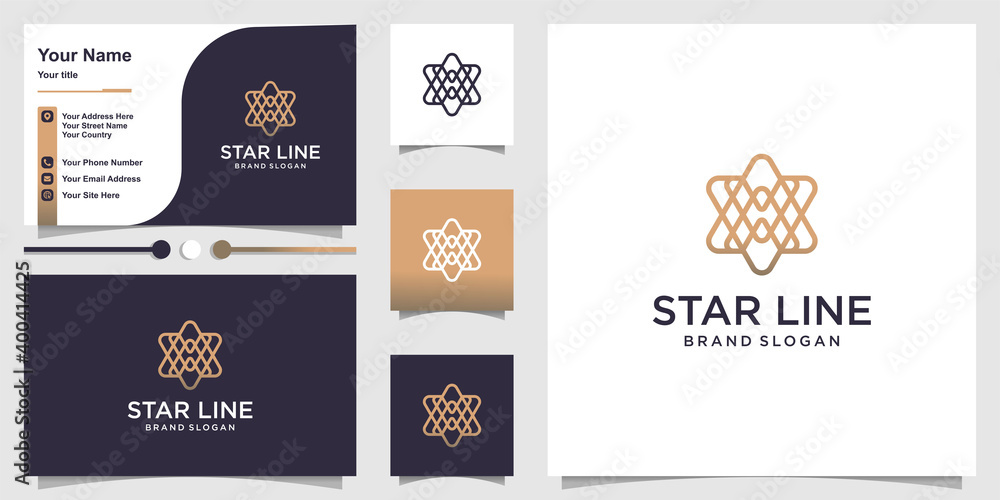 Naklejka premium Star logo with modern cool line art concept and business card design template Premium Vector