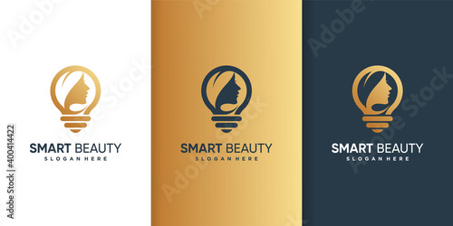 Smart beauty logo with golden concept design template, modern, woman, Premium Vector