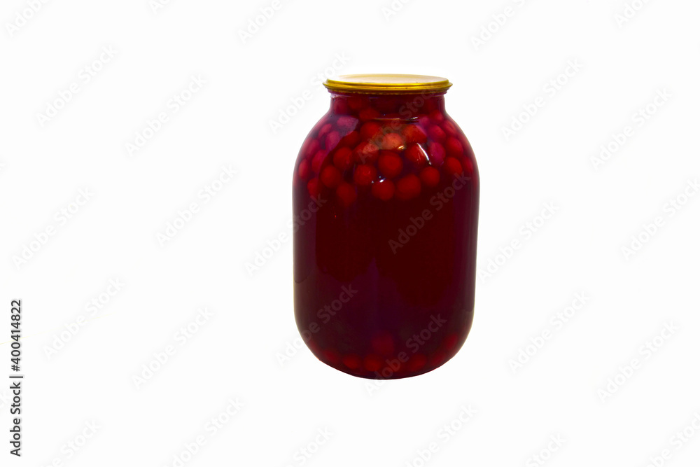 Jar with canned delicious cherry compote Jar with canned delicious cherry compote