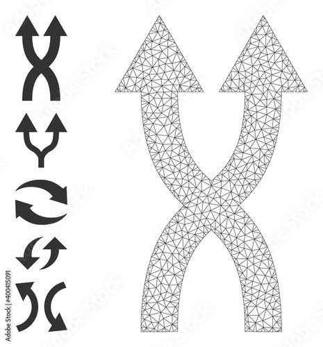 Mesh web shuffle arrows up icon with simple symbols created from shuffle arrows up vector illustration. Carcass mesh polygonal shuffle arrows up. Wire carcass flat mesh in vector format.