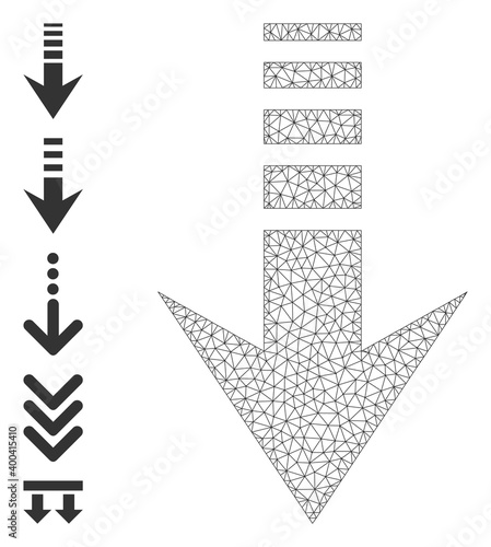 Mesh polygonal send down icon with simple pictograms. Vector model created from send down vector graphics. Frame mesh polygonal send down. carcass flat mesh in eps10 vector format.