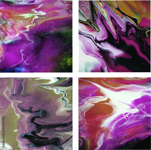 Abstract liquid paint pour pattern background set 1