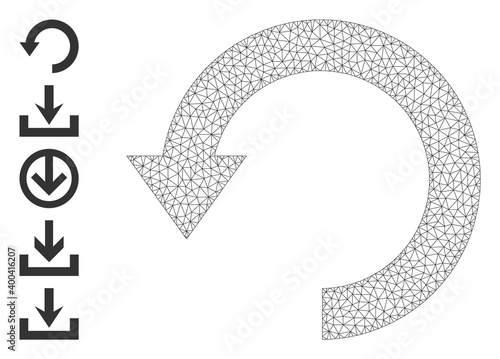 Mesh polygonal rotate down icon with simple carcass created from rotate down vector graphics. Frame mesh polygonal rotate down. Linear carcass 2D mesh in vector EPS format.