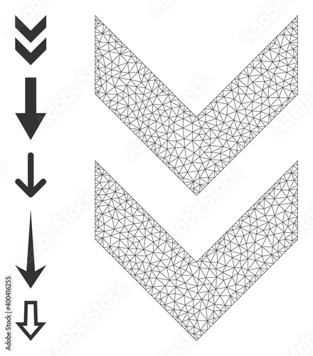 Mesh polygonal shift down icon with simple carcass created from shift down vector illustration. Carcass mesh polygonal shift down. Wire carcass 2D network in vector EPS format.