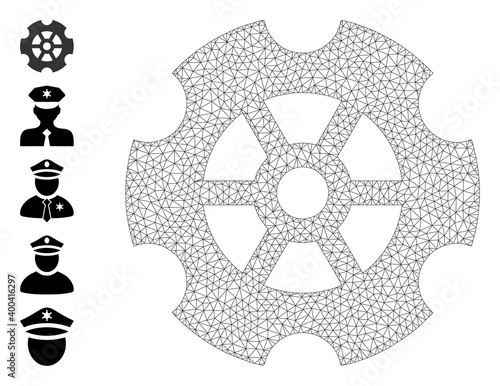 Mesh polygonal gear icon with simple structure created from gear vector graphics. Carcass mesh polygonal gear. Wire carcass 2D mesh in vector format.