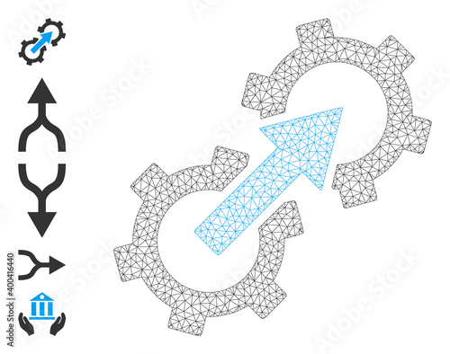 Mesh polygonal gear integration icon with simple pictograms. Vector model created from gear integration vector graphics. Frame mesh polygonal gear integration. carcass flat mesh in eps10 vector format