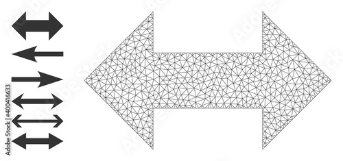 Mesh net horizontal exchange arrows icon with simple carcass created from horizontal exchange arrows vector graphics. Carcass mesh polygonal horizontal exchange arrows. Wire carcass flat mesh in