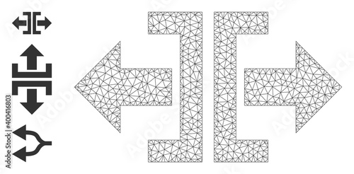 Mesh polygonal divide horizontal direction icon with simple carcass created from divide horizontal direction vector graphics. Frame mesh polygonal divide horizontal direction.