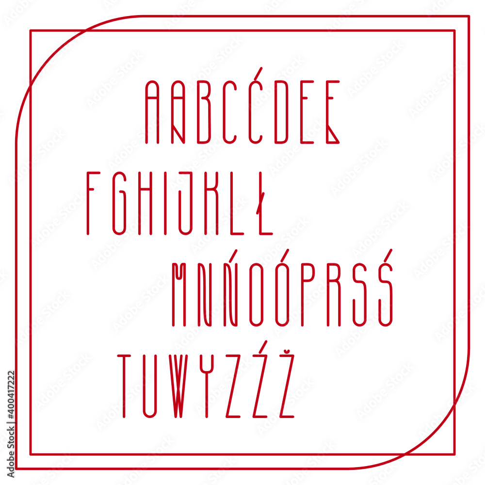 Graphically plane polish alphabet. Simple elegant font in smooth lines ...