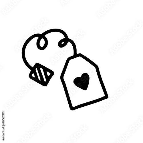  tea bag isolated on white background.vector illustration in doodle style. Design for Valentine's Day,Wedding,Invitation