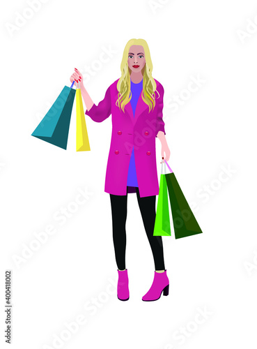 Girl holding shopping bags. vector