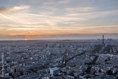 Extra wide aerial view of Paris at sunset