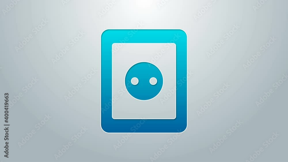 Blue line Electrical outlet icon isolated on grey background. Power socket. Rosette symbol. 4K Video motion graphic animation Blue line Electrical outlet icon isolated on grey background. Power socket. Rosette symbol. 4K Video motion graphic animation