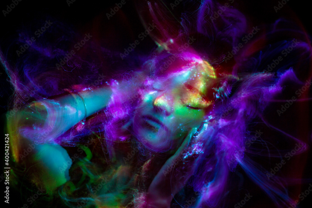 light painting portrait, new art direction, long exposure photo without photoshop, light drawing at long exposure	
