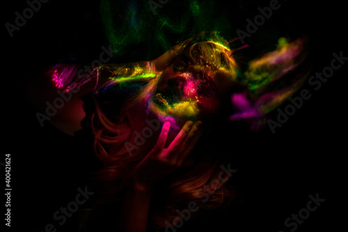 light painting portrait, new art direction, long exposure photo without photoshop, light drawing at long exposure 
