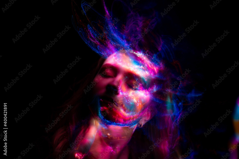 Lucid Dreaming series. Backdrop of human face and colorful fractal clouds on the subject of dreams, mind, spirituality, imagination and inner world Lucid Dreaming series. Backdrop of human face and colorful fractal clouds on the subject of dreams, mind, spirituality, imagination and inner world