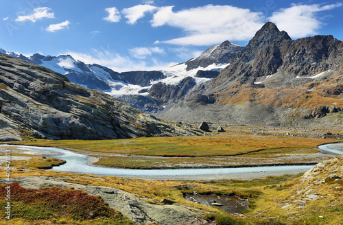 Mountains and Glacier du Grand Mean above the cirque des Evettes in vanoise national park, France photo