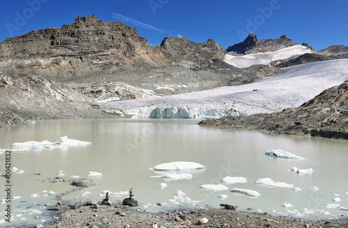 Glacier du Grand Mean and lake above the cirque des Evettes in vanoise national park, France photo