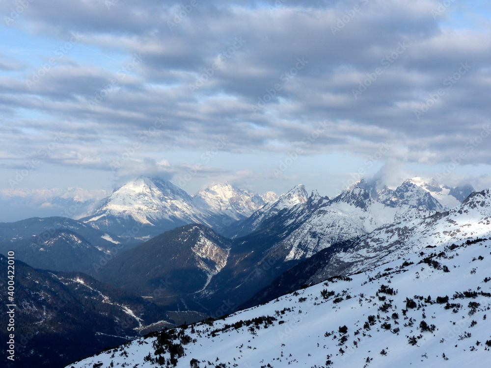 Winter hiking tour to Pleisenspitze mountain, Karwendel, Tyrol, Austria