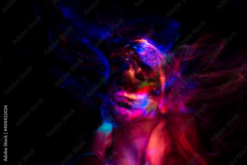 Lucid Dreaming series. Backdrop of human face and colorful fractal clouds on the subject of dreams, mind, spirituality, imagination and inner world Lucid Dreaming series. Backdrop of human face and colorful fractal clouds on the subject of dreams, mind, spirituality, imagination and inner world