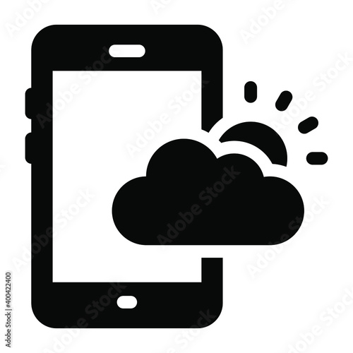 Meteorological forecasting app, solid icon of mobile weather 