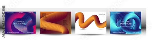 Set of futuristic abstract bright volumetric backgrounds. Body waves, cords. Creative modern background. Cover design, wallpaper, background. Vector EPS.