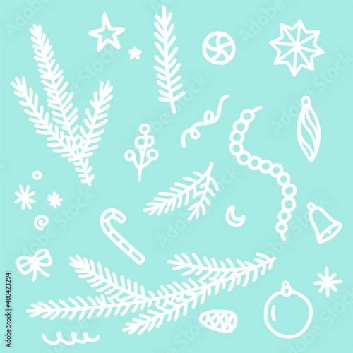  Christmas tree, snow, ball, star, snowflake, cone, bell