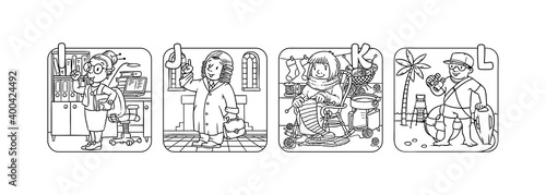 ABC people with professions coloring book set.