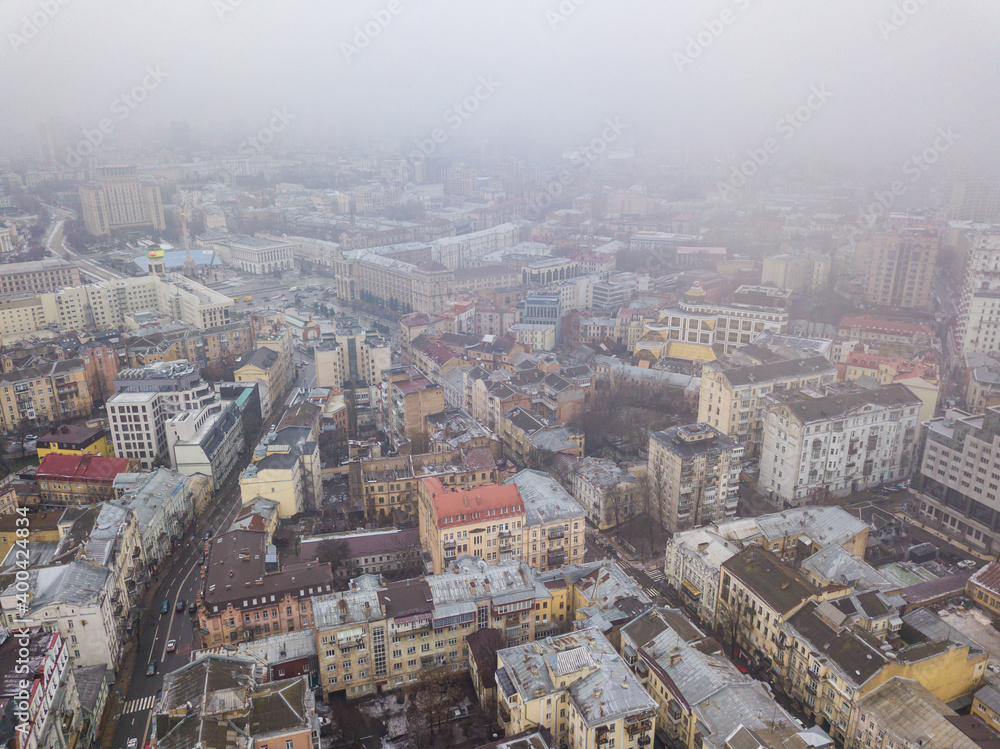 Fototapeta premium Aerial drone view of the central square of Kiev: Independence square.