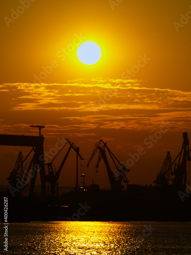 Sunset in the port of Gdynia