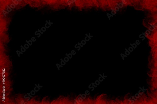 Illustration dark red smoke frame and black background. Digital painting