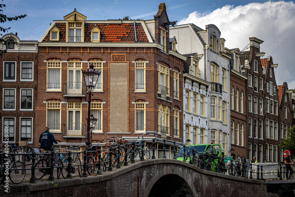 traditional houses of Amsterdam, bridge and canal