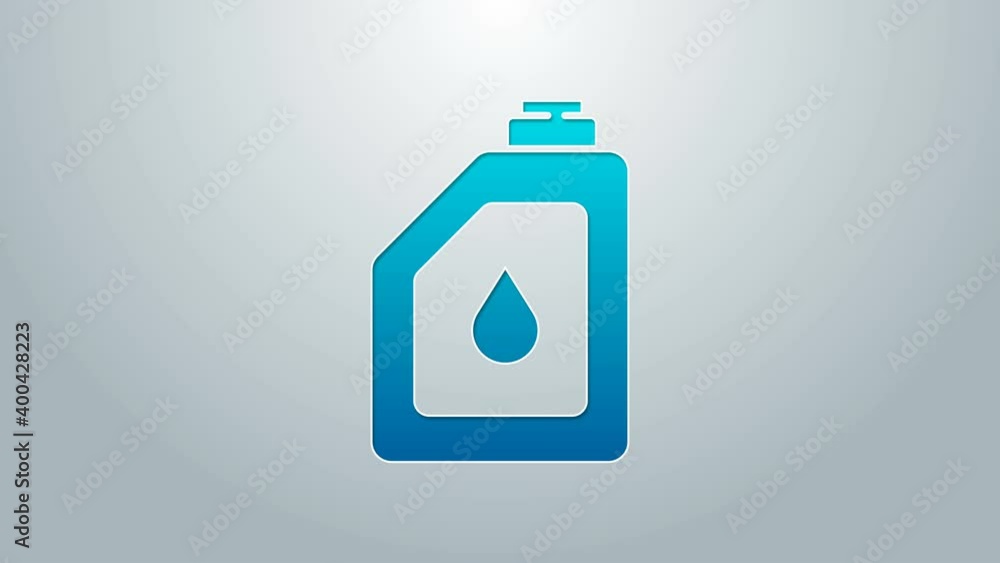 Blue line Canister for motor machine oil icon isolated on grey background. Oil gallon. Oil change service and repair. Engine oil sign. 4K Video motion graphic animation Blue line Canister for motor machine oil icon isolated on grey background. Oil gallon. Oil change service and repair. Engine oil sign. 4K Video motion graphic animation