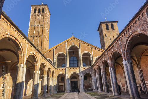 Ancient basilica - church of Sant Ambrogio  Basilica romana minore collegiata abbaziale prepositurale di Sant Ambrogio  1099  in Milan  Italy.