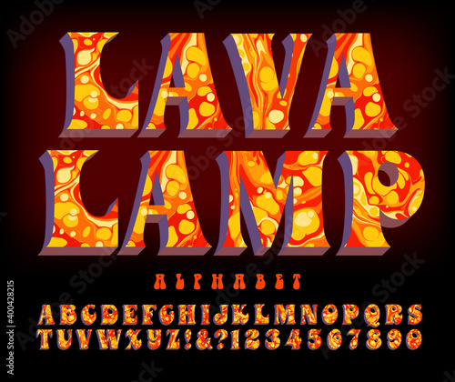 An alphabet with swirly blobs reminiscent of a lava lamp.