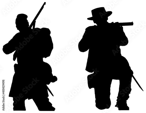 silhouette of 2 American civil war soldiers with weapons