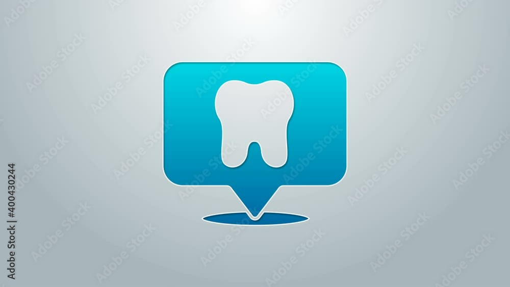 Blue line Dental clinic location icon isolated on grey background. 4K Video motion graphic animation Blue line Dental clinic location icon isolated on grey background. 4K Video motion graphic animation