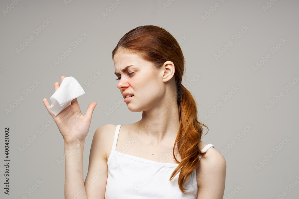 woman with displeased face expression flu runny nose health problems flu woman with displeased face expression flu runny nose health problems flu