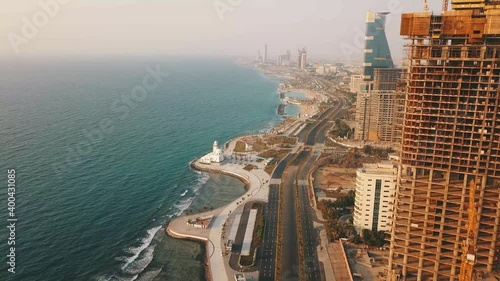 Saudi Arabia, Jeddah Northern Corniche Drone Shot 4K Video
